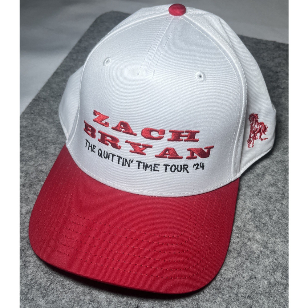 Zach Bryan Hat SnapBack Hat The Quittin' Time Tour '24 - White Red Merchandise